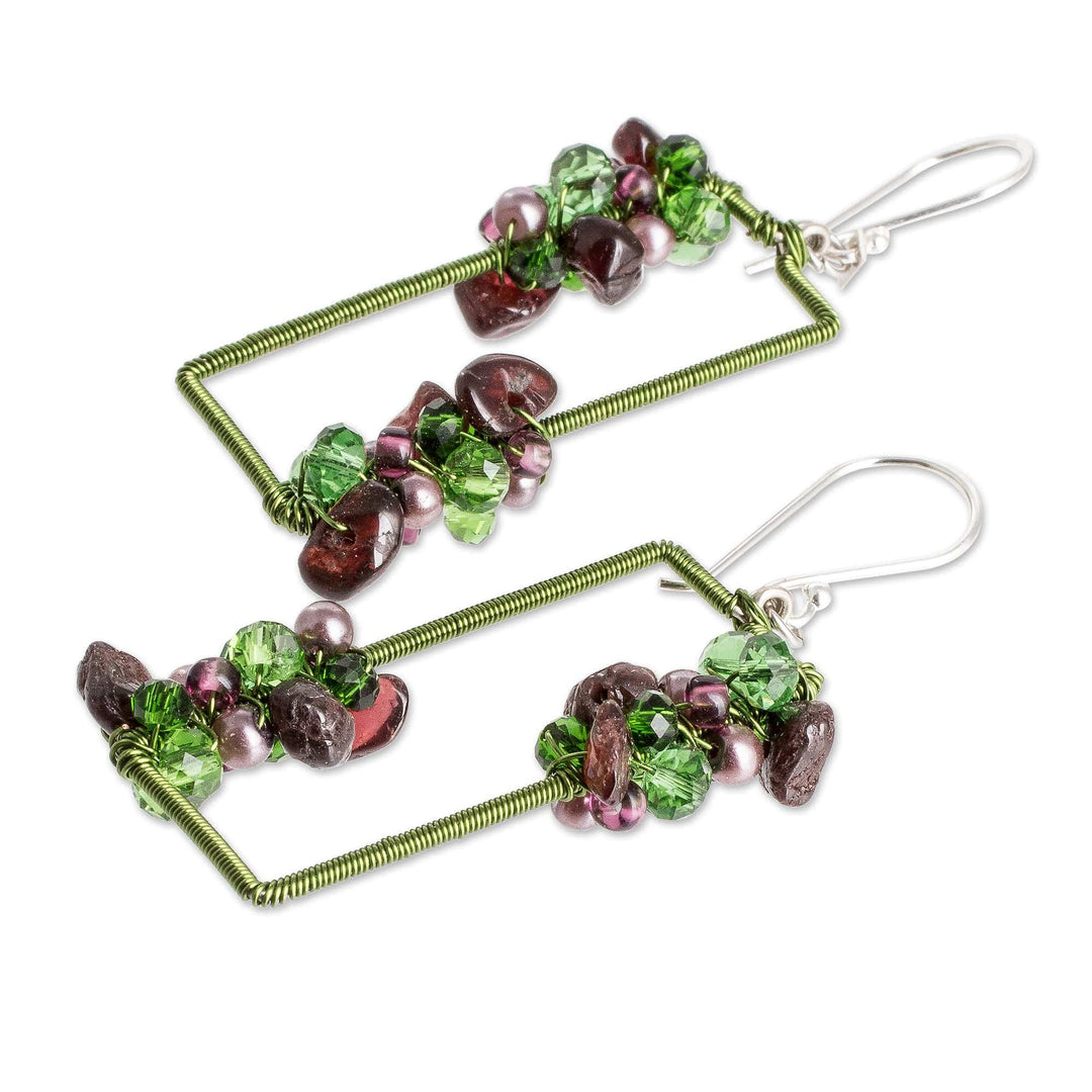 Handmade Green Garnet Crystal & Glass Beaded Dangle Earrings - Precious Green