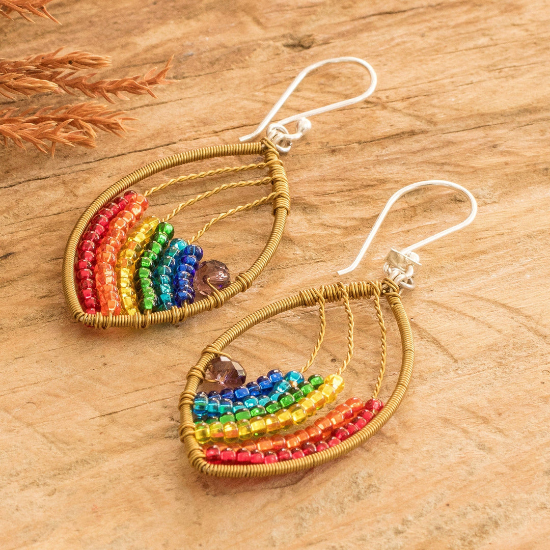 Polished Rainbow Crystal and Glass Beaded Dangle Earrings - Glorious Rainbow