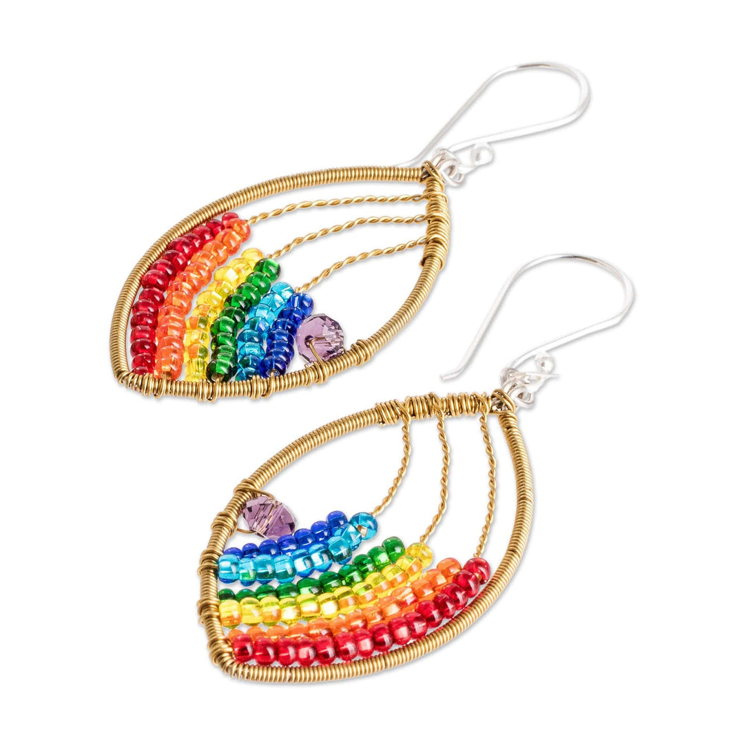Polished Rainbow Crystal and Glass Beaded Dangle Earrings - Glorious Rainbow