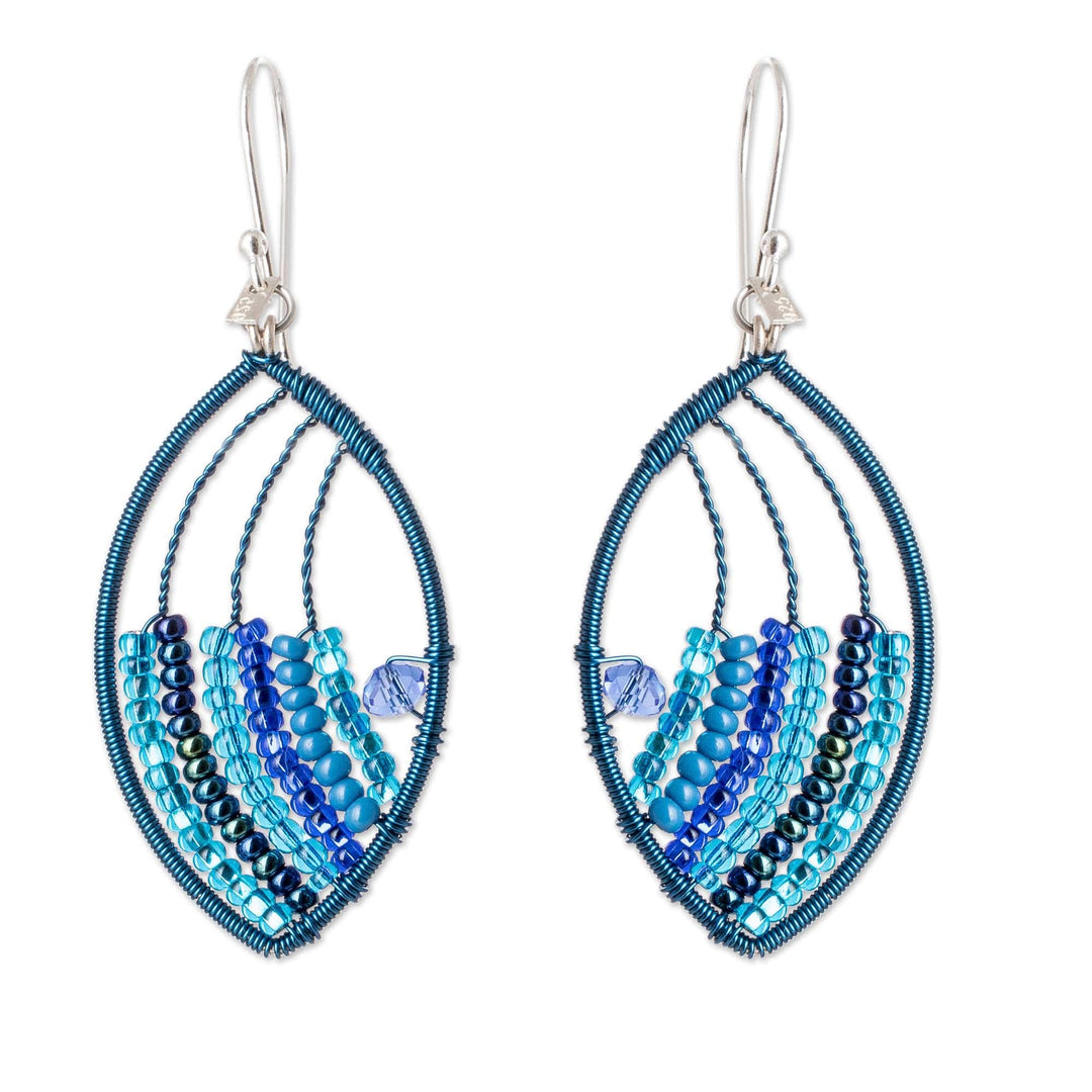 Crystal & Glass Beaded Dangle Earrings Handmade in Guatemala - Fashionable Blue