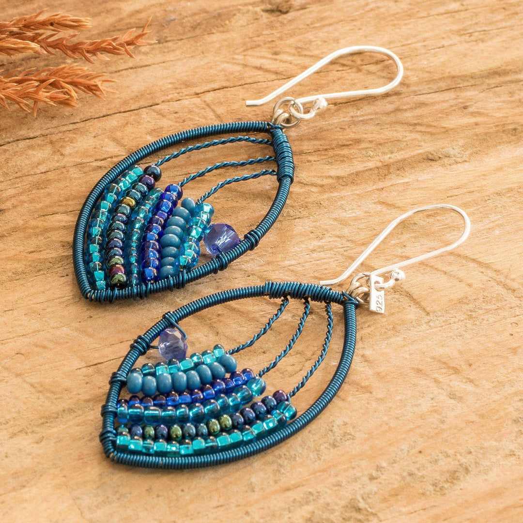 Crystal & Glass Beaded Dangle Earrings Handmade in Guatemala - Fashionable Blue