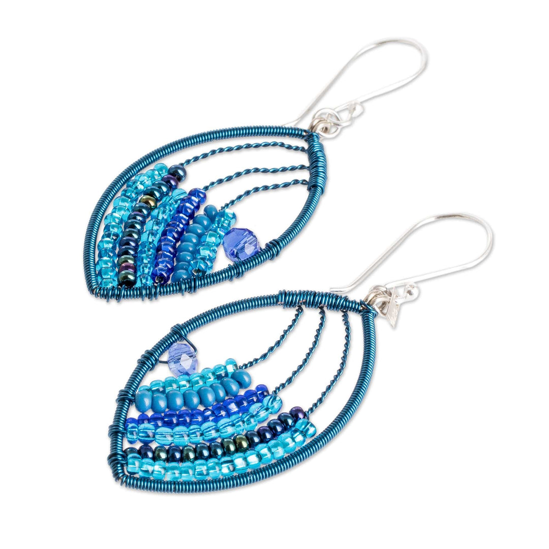 Crystal & Glass Beaded Dangle Earrings Handmade in Guatemala - Fashionable Blue
