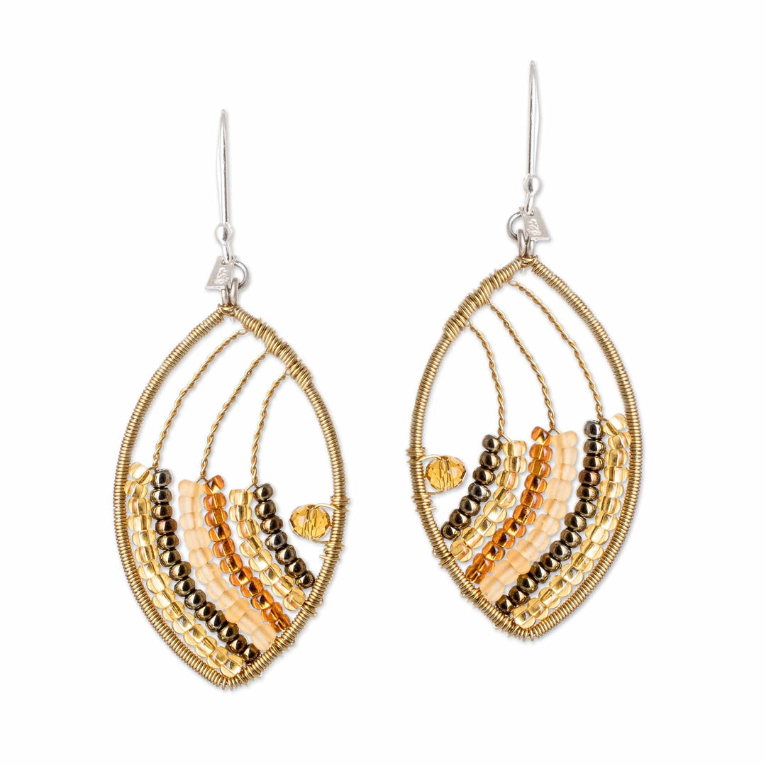 Guatemalan Handmade Crystal & Glass Beaded Dangle Earrings - Fashionable Gold