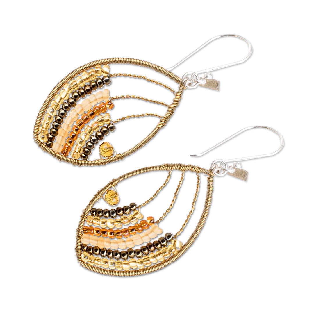 Guatemalan Handmade Crystal & Glass Beaded Dangle Earrings - Fashionable Gold