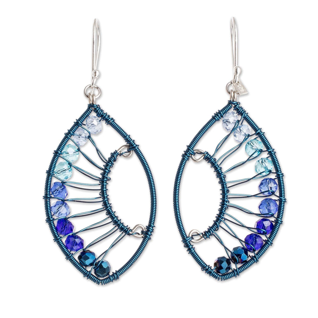 Handmade Crystal & Glass Beaded Dangle Earrings in Blue - Crystal Eyes