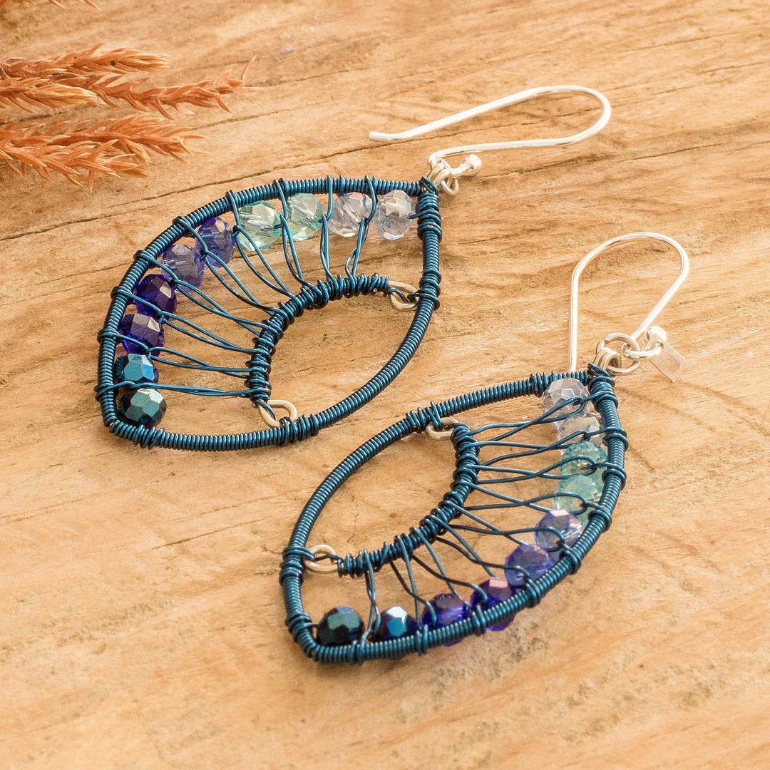 Handmade Crystal & Glass Beaded Dangle Earrings in Blue - Crystal Eyes