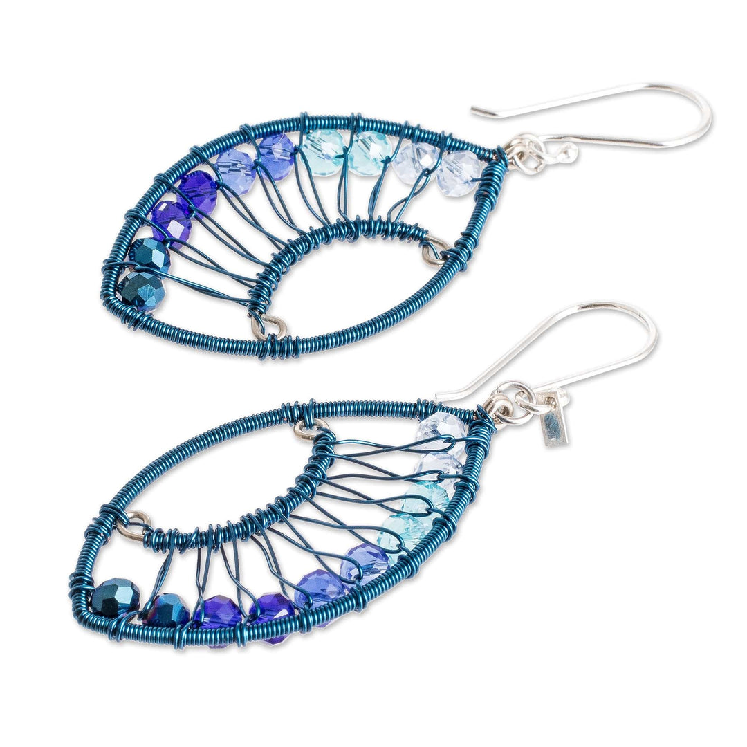 Handmade Crystal & Glass Beaded Dangle Earrings in Blue - Crystal Eyes