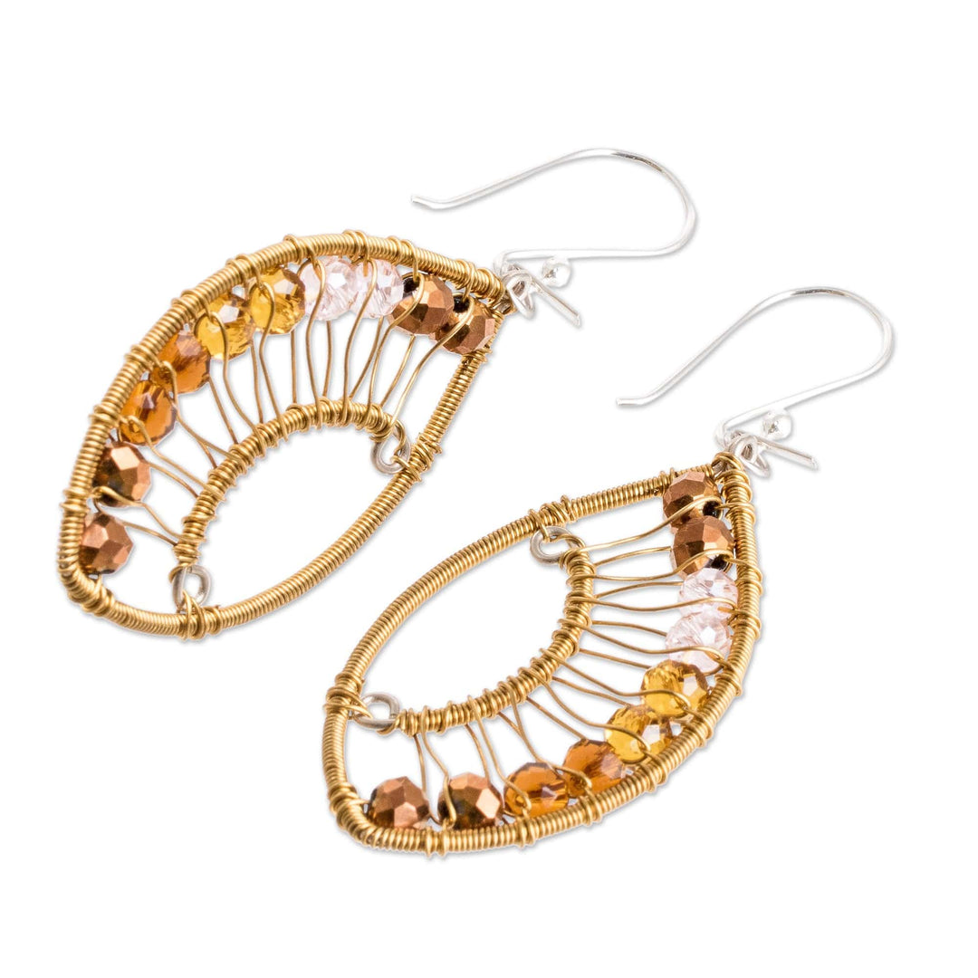 Handmade Crystal & Glass Beaded Dangle Earrings in Brown - Crystal Eyes in Brown