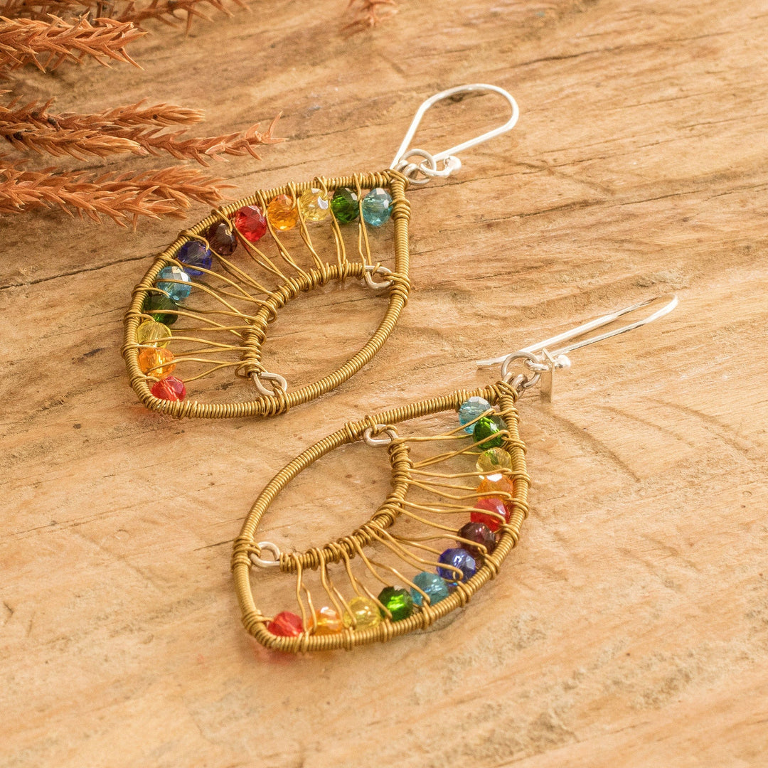 Handmade Multicolored Crystal & Glass Beaded Dangle Earrings - Colorful Crystal Eyes