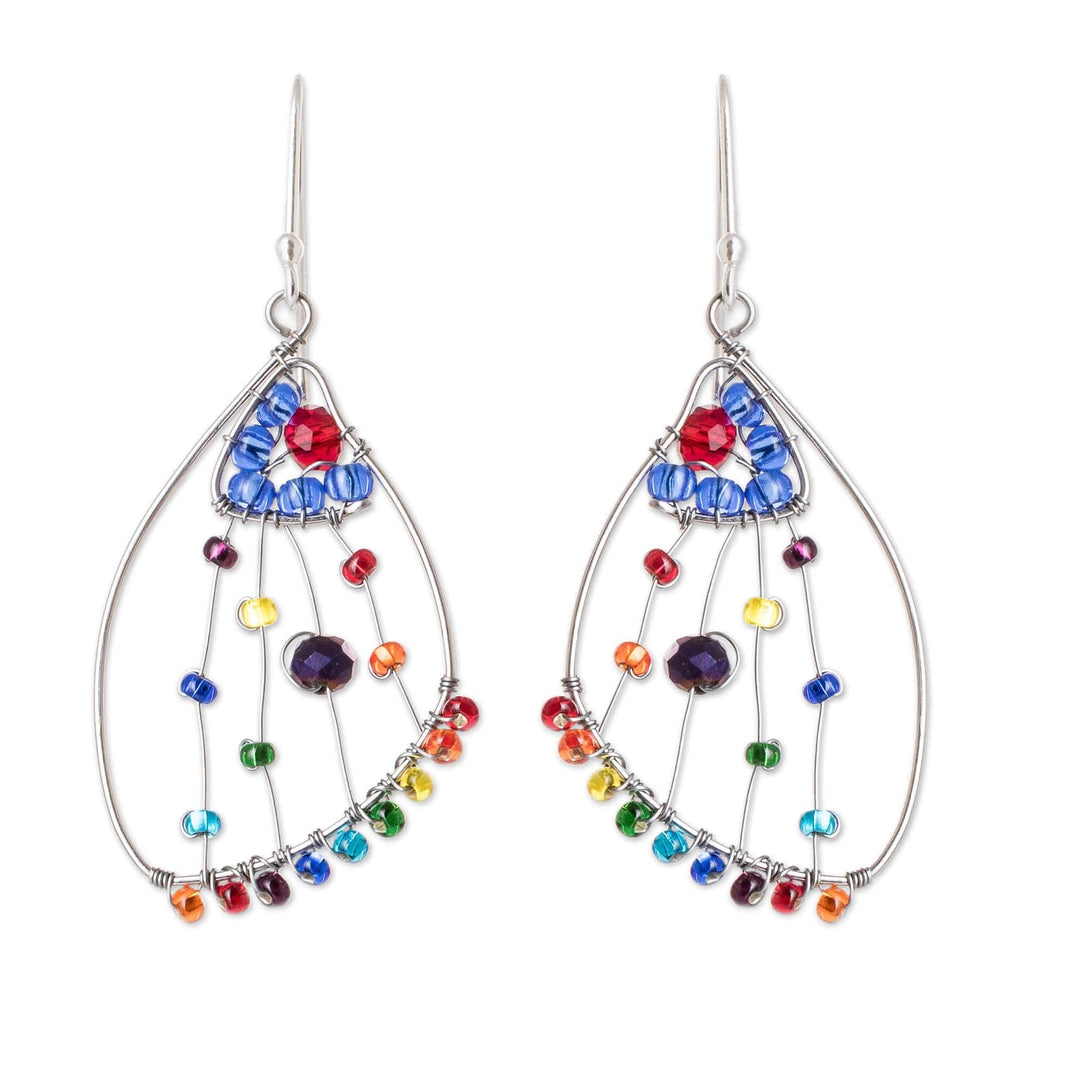 Crystal & Glass Beaded Butterfly Wing Shaped Dangle Earrings - Colorful Wings of Freedom