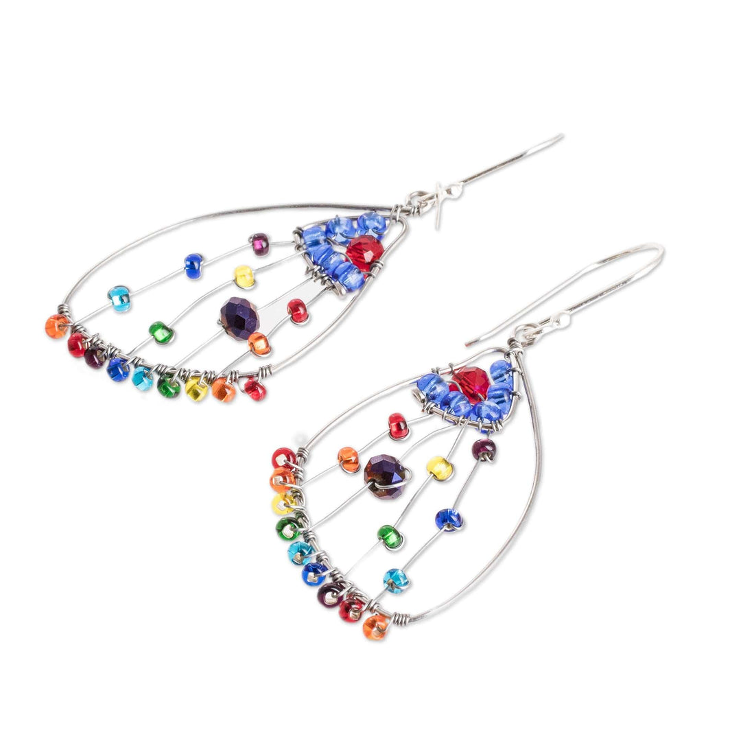 Crystal & Glass Beaded Butterfly Wing Shaped Dangle Earrings - Colorful Wings of Freedom