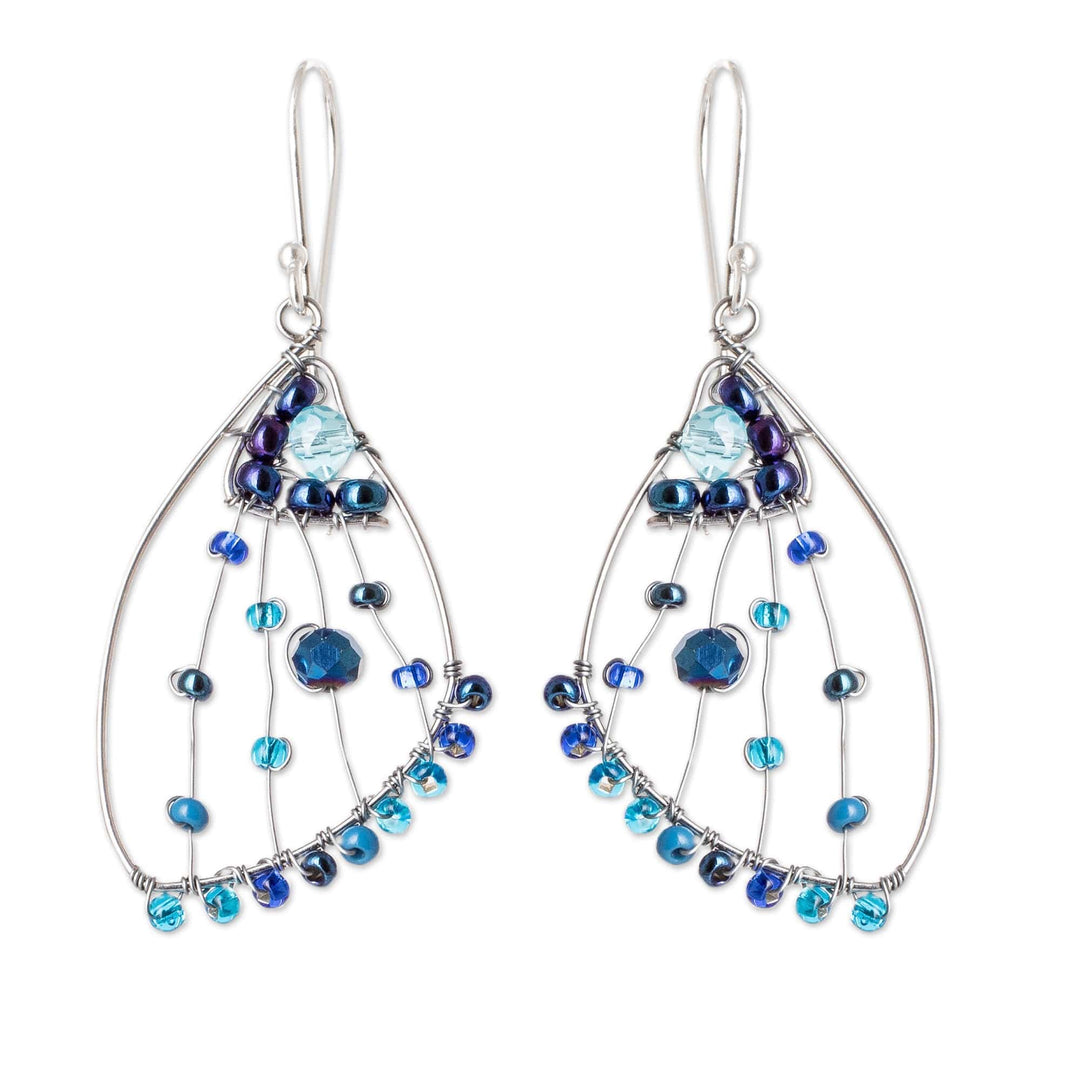 Blue Crystal & Glass Beaded Butterfly Wing Dangle Earrings - Blue Wings of Freedom