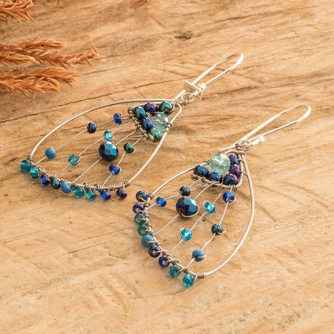 Blue Crystal & Glass Beaded Butterfly Wing Dangle Earrings - Blue Wings of Freedom