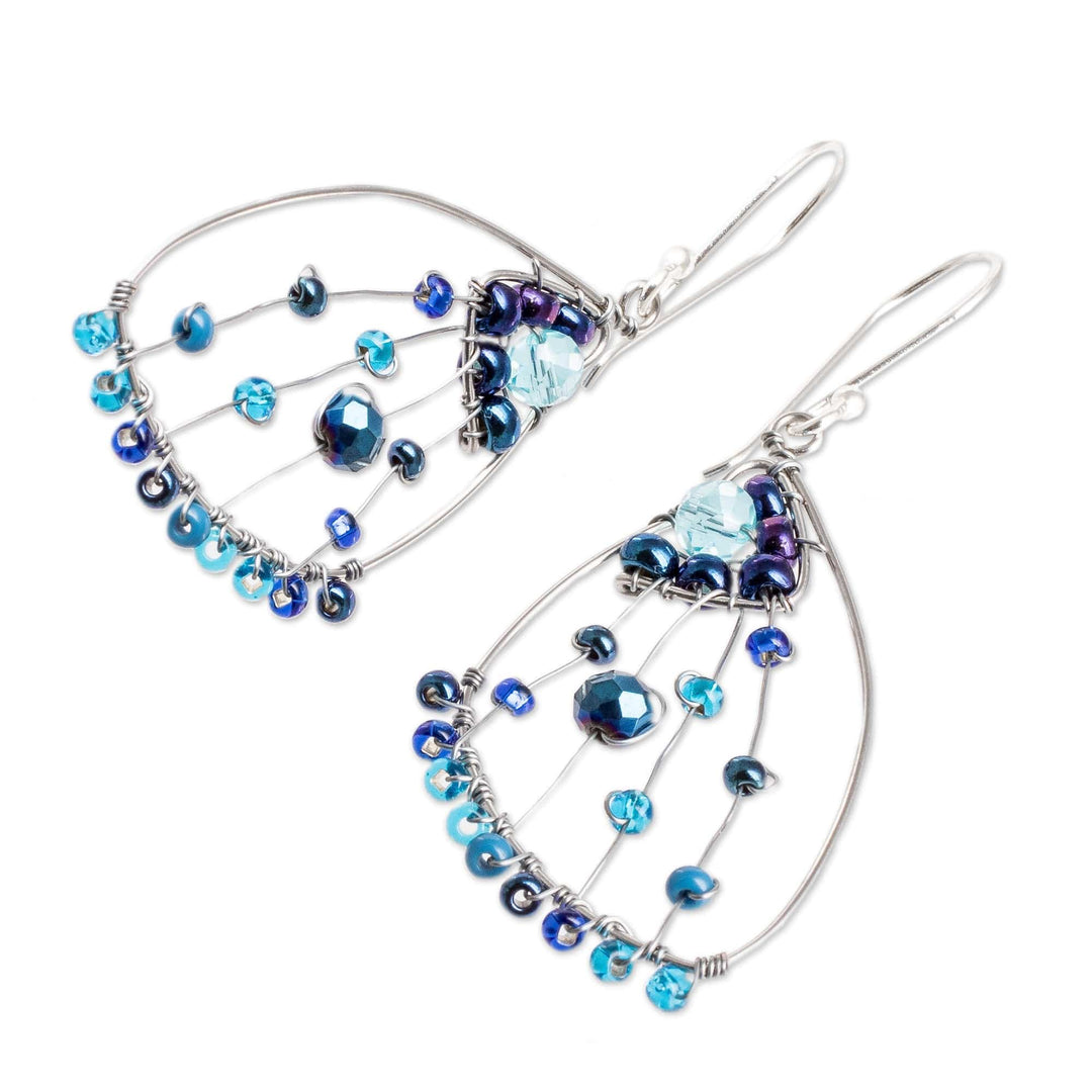 Blue Crystal & Glass Beaded Butterfly Wing Dangle Earrings - Blue Wings of Freedom
