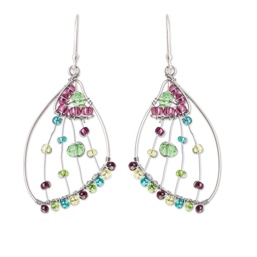 Purple Crystal & Glass Beaded Butterfly Wing Dangle Earrings - Purple Wings of Freedom