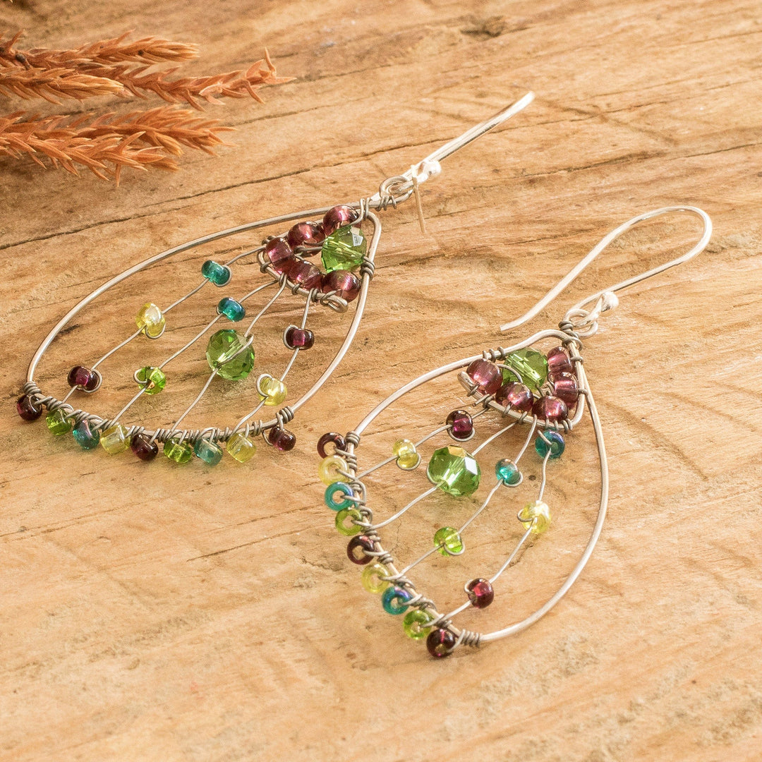 Purple Crystal & Glass Beaded Butterfly Wing Dangle Earrings - Purple Wings of Freedom