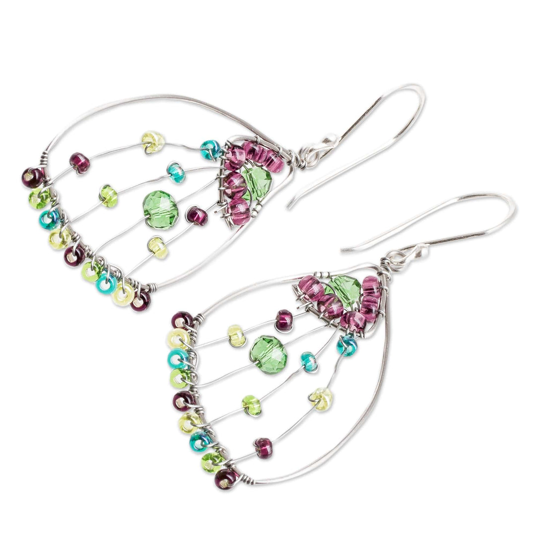Purple Crystal & Glass Beaded Butterfly Wing Dangle Earrings - Purple Wings of Freedom