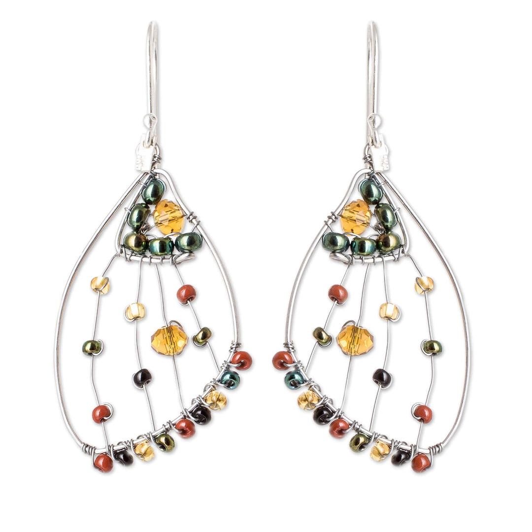 Handmade Crystal Glass Beaded Butterfly Wing Dangle Earrings - Earthy Wings of Freedom