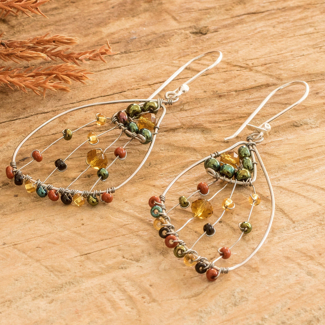 Handmade Crystal Glass Beaded Butterfly Wing Dangle Earrings - Earthy Wings of Freedom