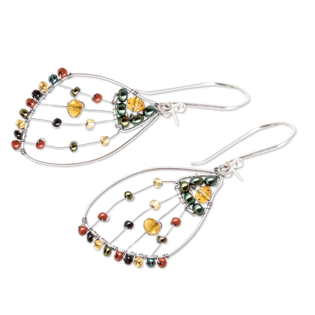 Handmade Crystal Glass Beaded Butterfly Wing Dangle Earrings - Earthy Wings of Freedom
