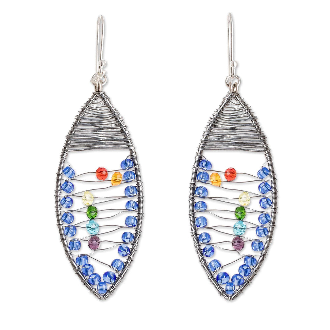 Crystal & Glass Beaded Dangle Earrings with Wire Accents - Stylish Union