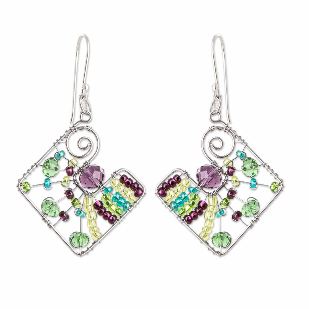 Geometric Vibrant Crystal and Glass Beaded Dangle Earrings - Harmonious Light Constellation