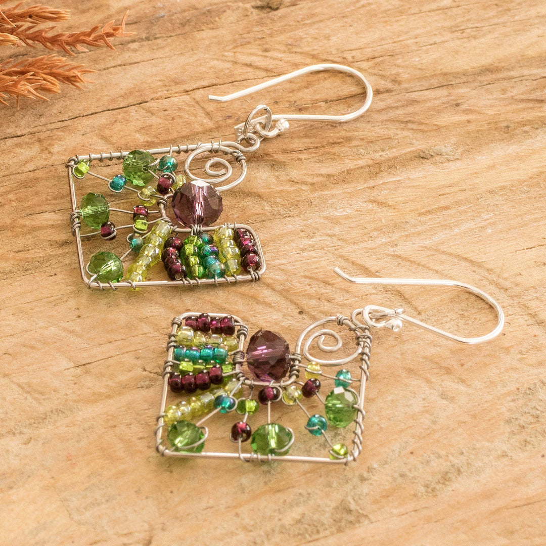 Geometric Vibrant Crystal and Glass Beaded Dangle Earrings - Harmonious Light Constellation