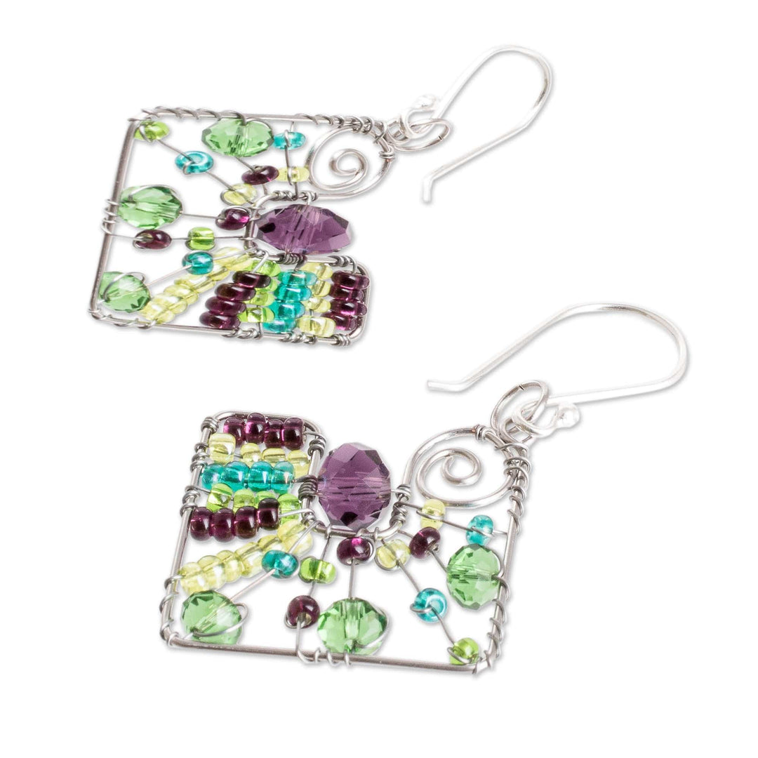 Geometric Vibrant Crystal and Glass Beaded Dangle Earrings - Harmonious Light Constellation