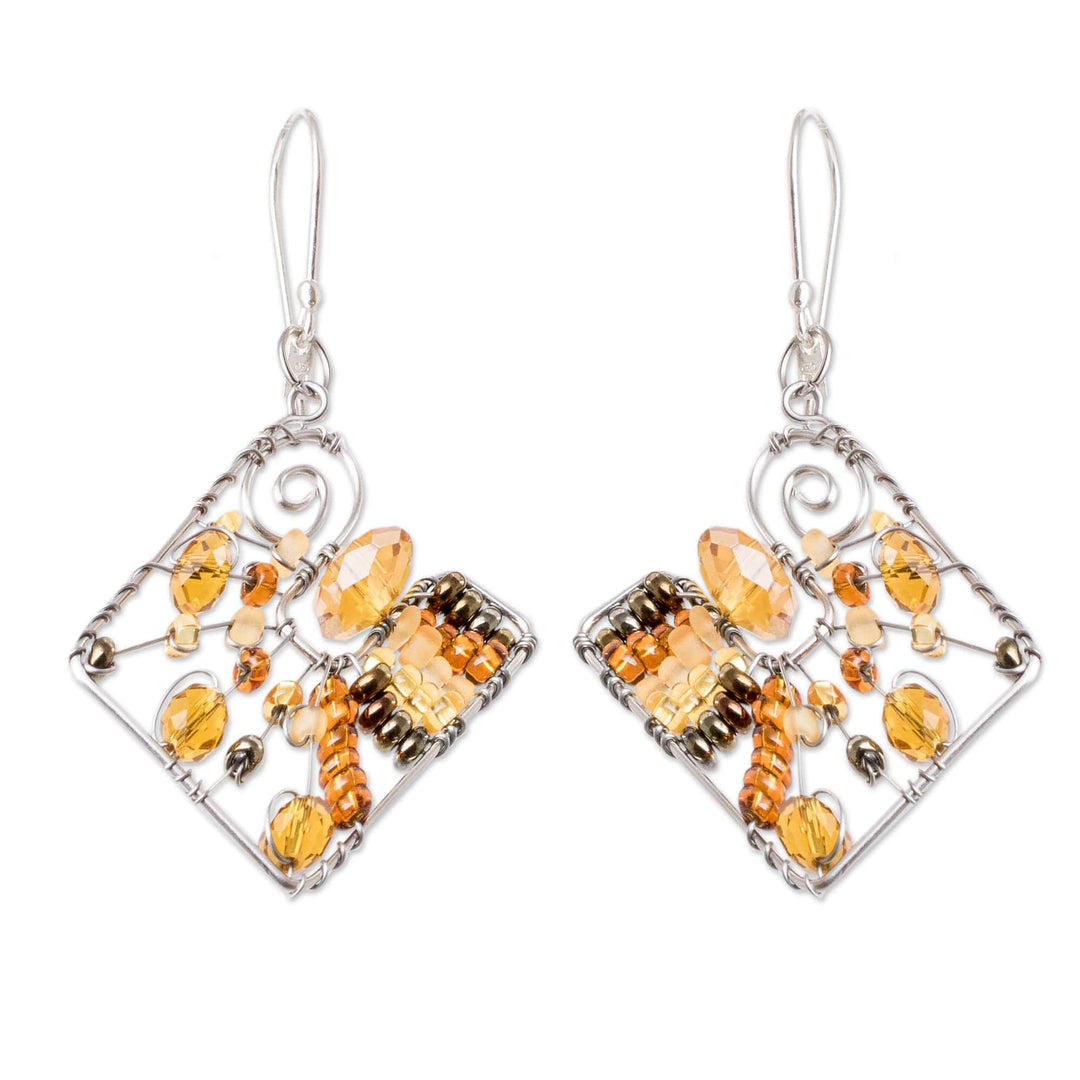 Warm-Toned Crystal and Glass Beaded Dangle Earrings - Harmonious Sunny Constellation