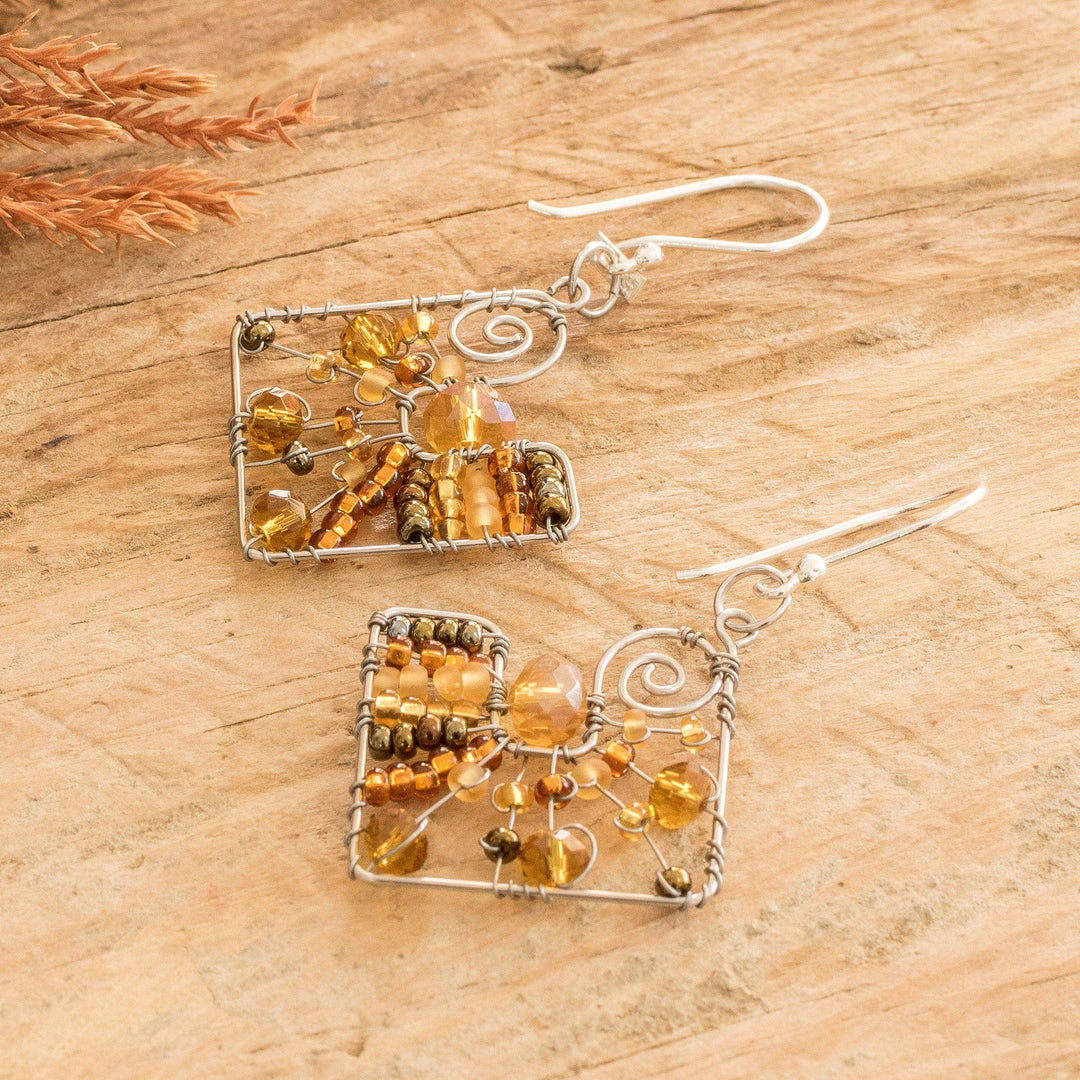 Warm-Toned Crystal and Glass Beaded Dangle Earrings - Harmonious Sunny Constellation