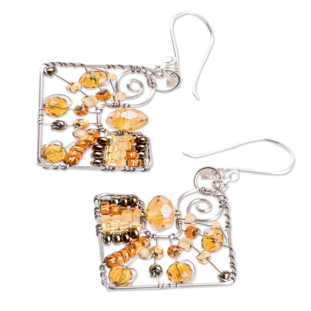 Warm-Toned Crystal and Glass Beaded Dangle Earrings - Harmonious Sunny Constellation