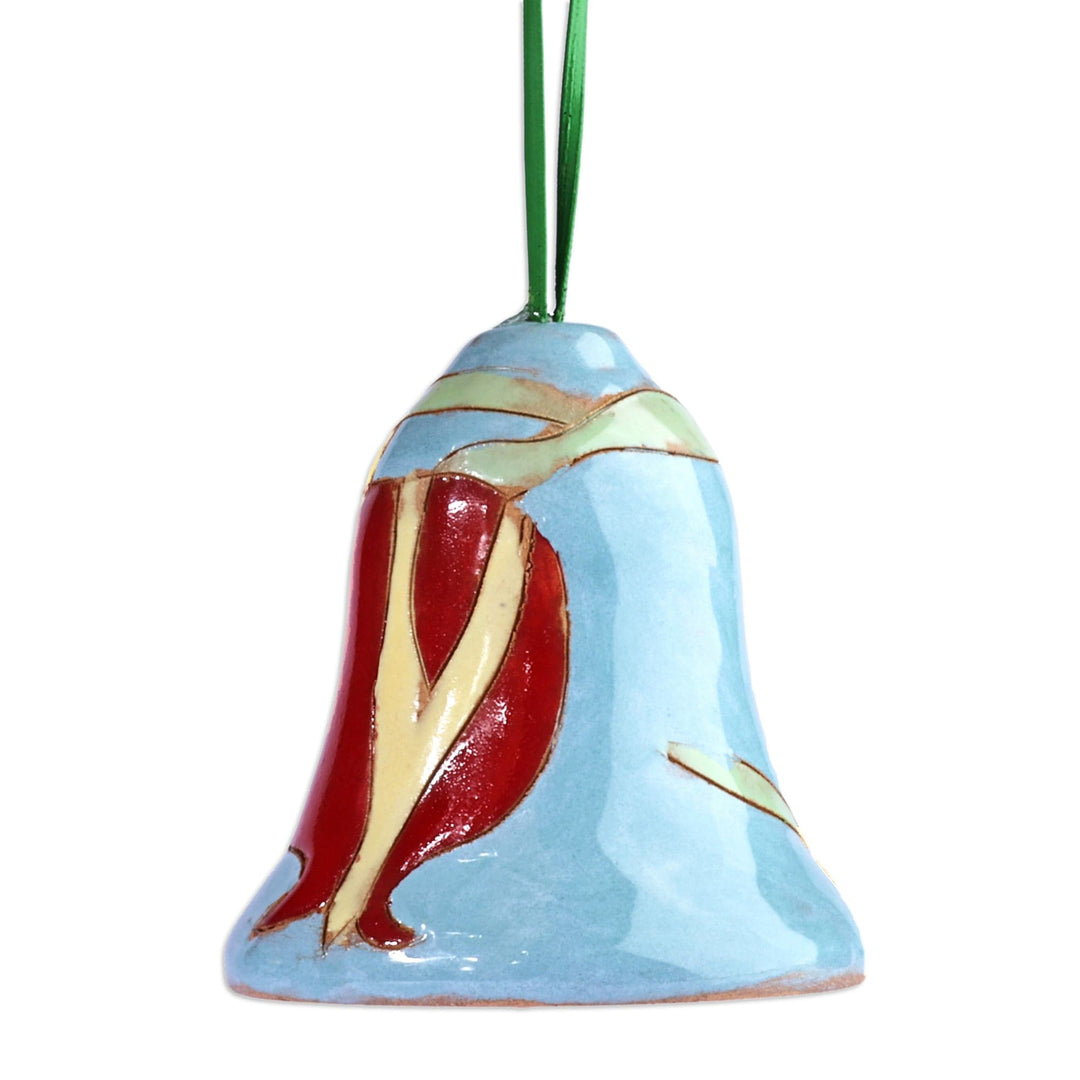 Handmade Glazed Ceramic Bell Ornament with Pomegranate Motif - Lovely Pomegranate