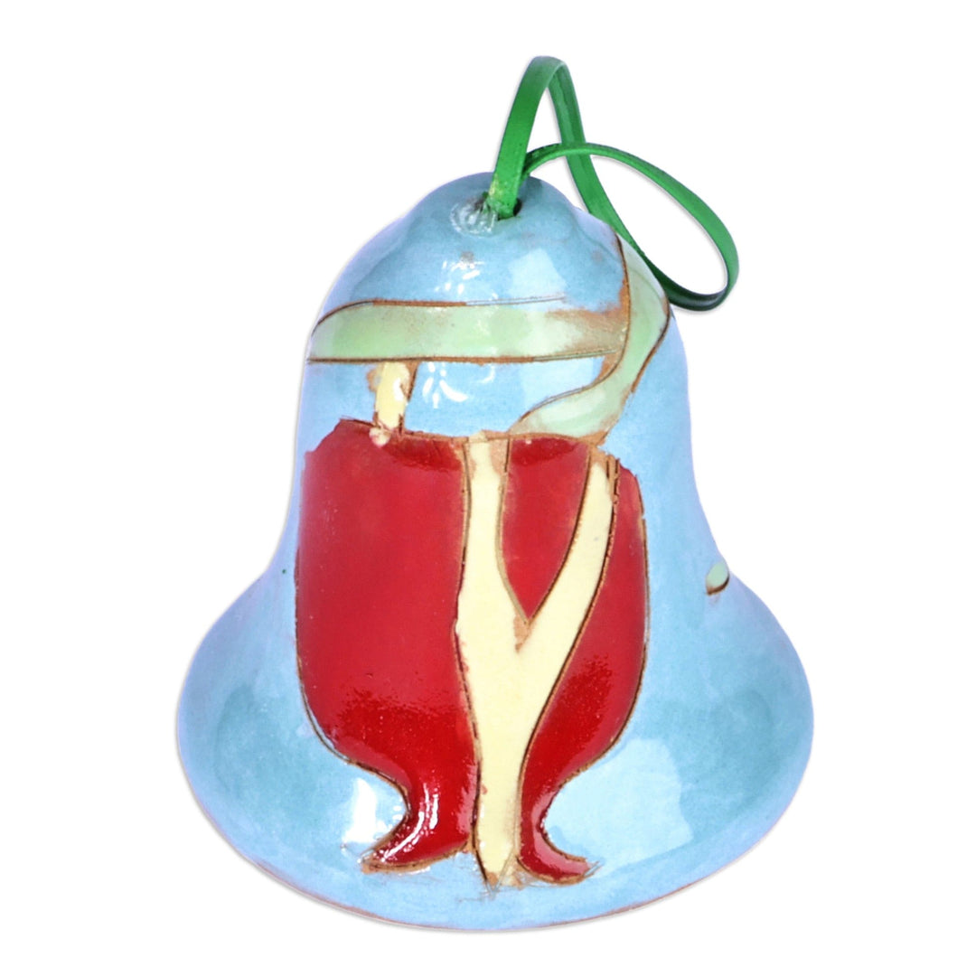 Handmade Glazed Ceramic Bell Ornament with Pomegranate Motif - Lovely Pomegranate