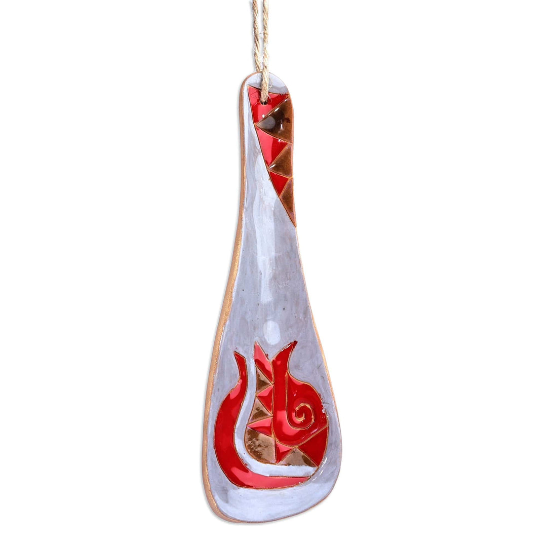 Pomegranate-Themed Painted Grey Ceramic Spoon Rest - Romance Flavors in Grey