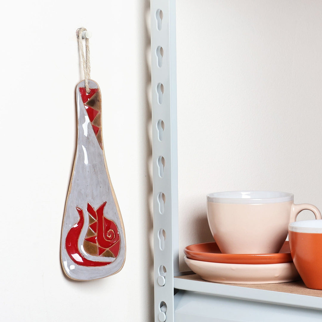 Pomegranate-Themed Painted Grey Ceramic Spoon Rest - Romance Flavors in Grey