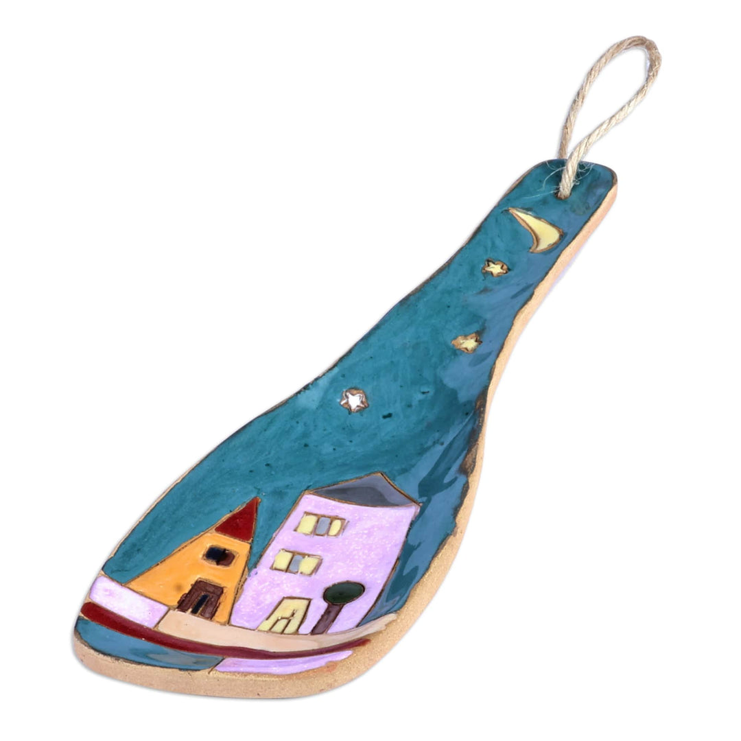 Handcrafted Teal Ceramic Spoon Rest in a Glazed Finish - Teal Metropolis