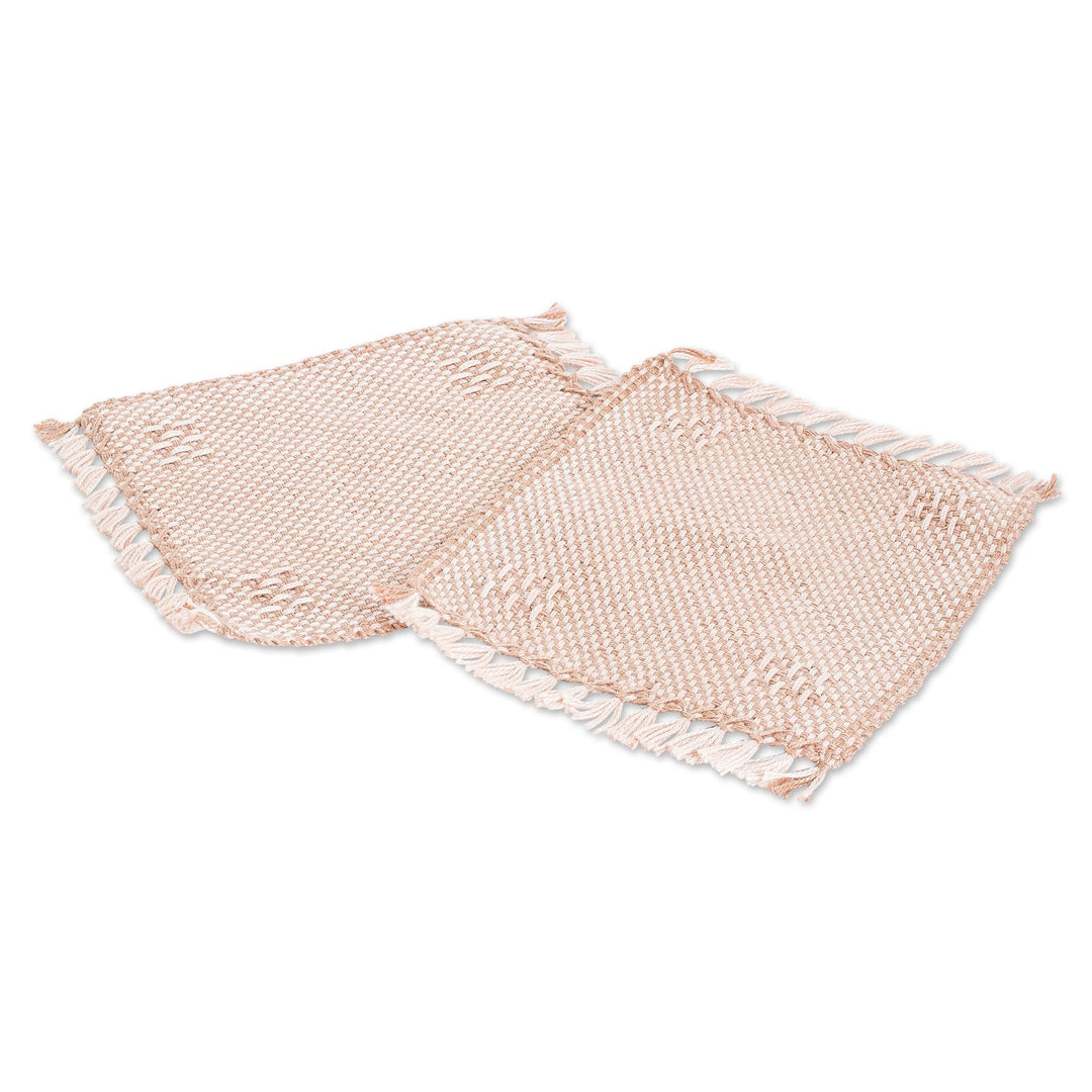 Pair of Handwoven Cotton Coasters in Beige with Fringes - Afternoon Tea