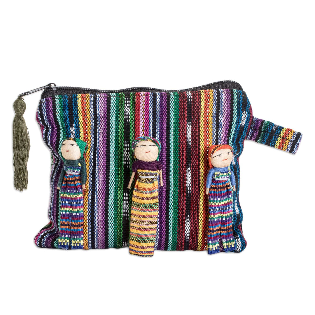 Handwoven Colorful Cotton Cosmetic Bag with Worry Dolls - Stylish Dolls