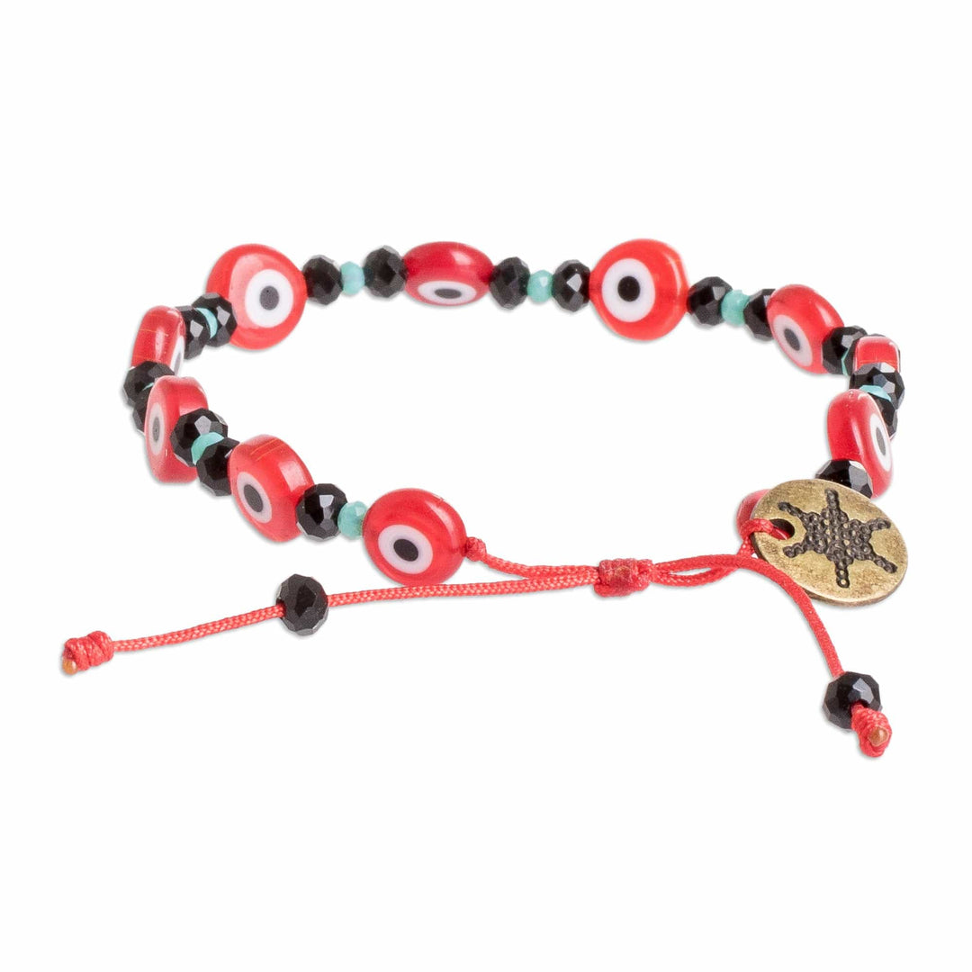 Crystal and Nazar Glass Beaded Bracelet in Red Hues - Red Protection