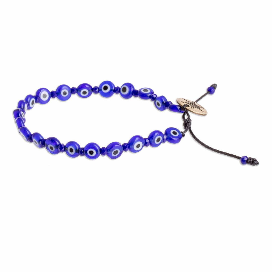 Adjustable Blue Crystal and Nazar Glass Beaded Bracelet - Blue Guards