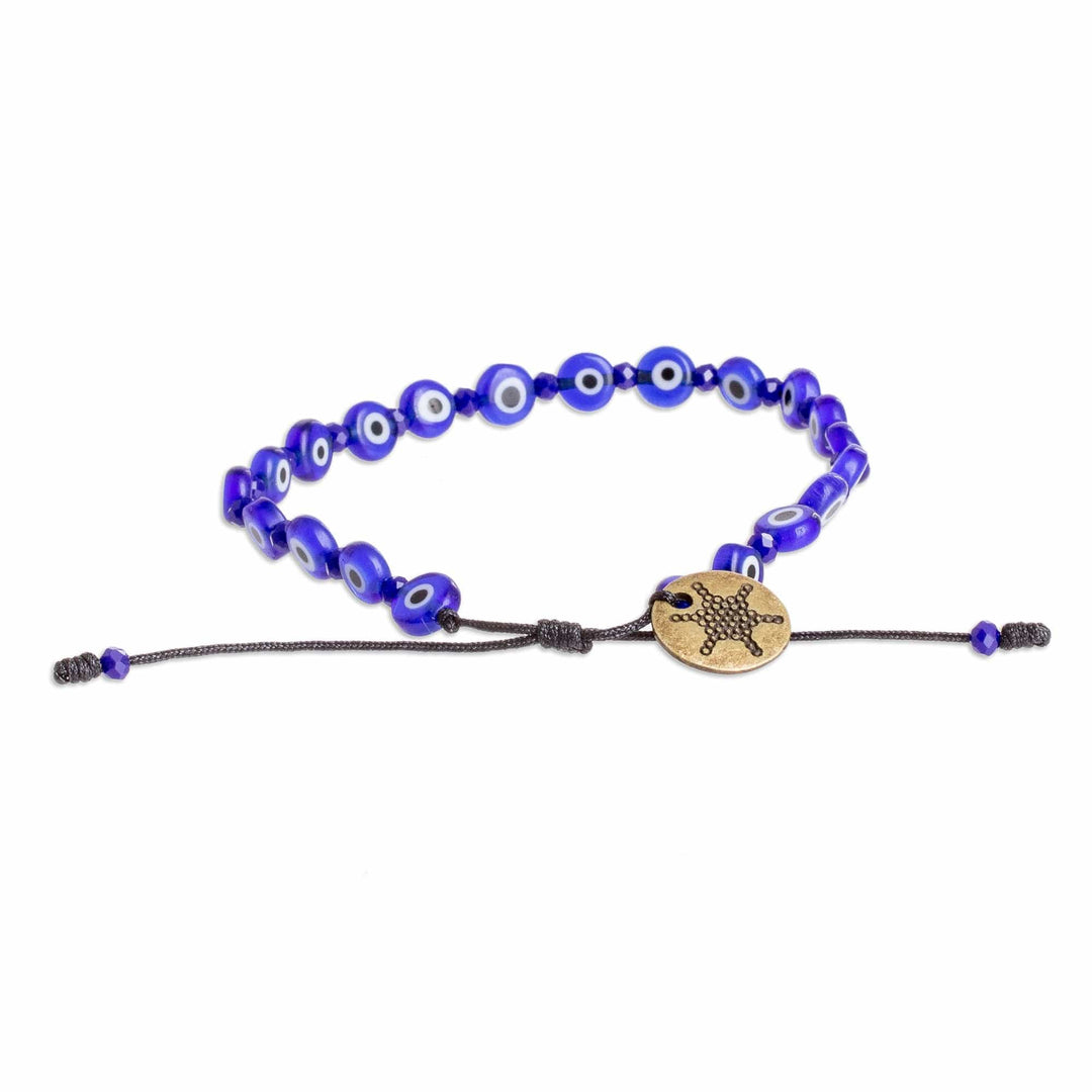 Adjustable Blue Crystal and Nazar Glass Beaded Bracelet - Blue Guards
