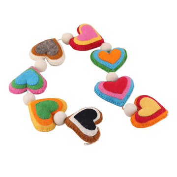 Heart-Themed Colorful Wool Felt Garland Made in India - Vivacious Love