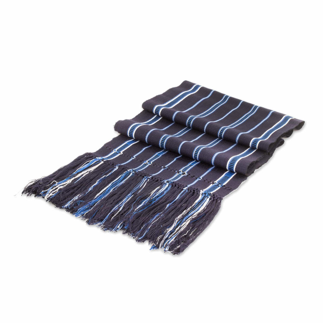 Handloomed Striped Indigo and Midnight Rayon Scarf - Cloudscape in Indigo