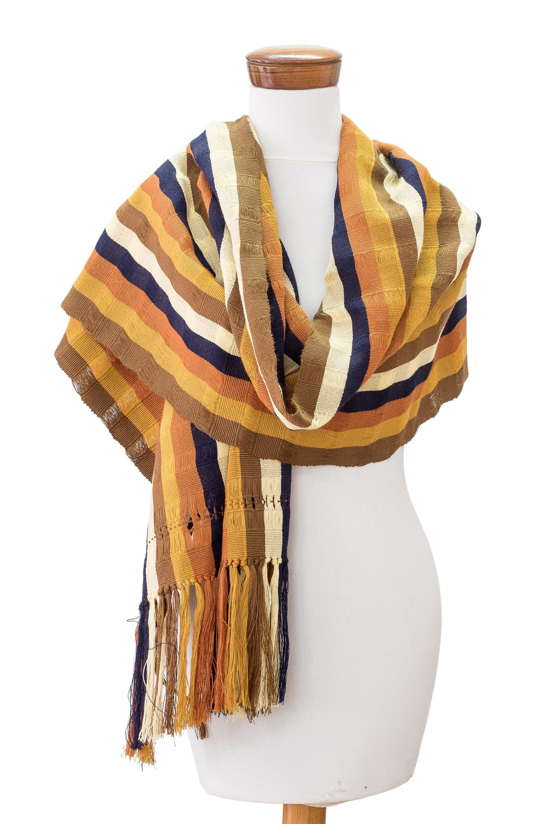 Handloomed Striped Warm-Toned Acrylic Shawl with Fringes - Rich Lands