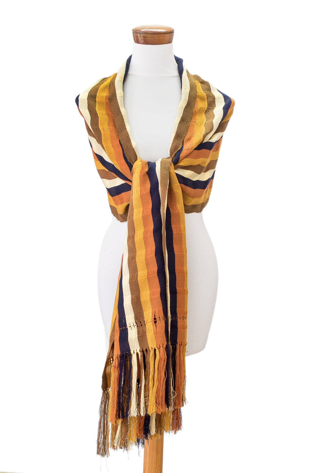 Handloomed Striped Warm-Toned Acrylic Shawl with Fringes - Rich Lands