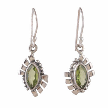 Polished Geometric Sterling Silver Peridot Dangle Earrings - Fortunate Eyes