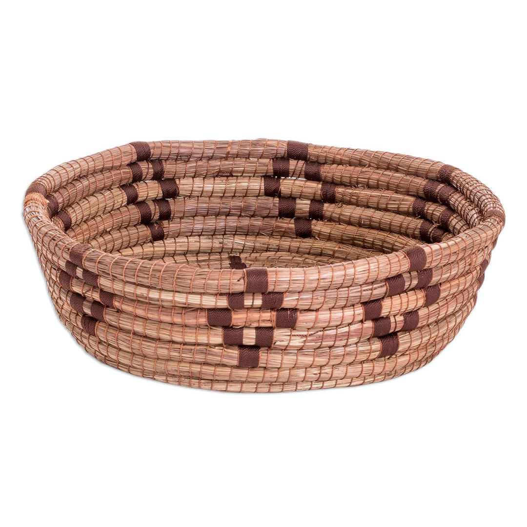 Handwoven Natural Fiber Basket with Brown Cross Motifs - Harmony in the Forest