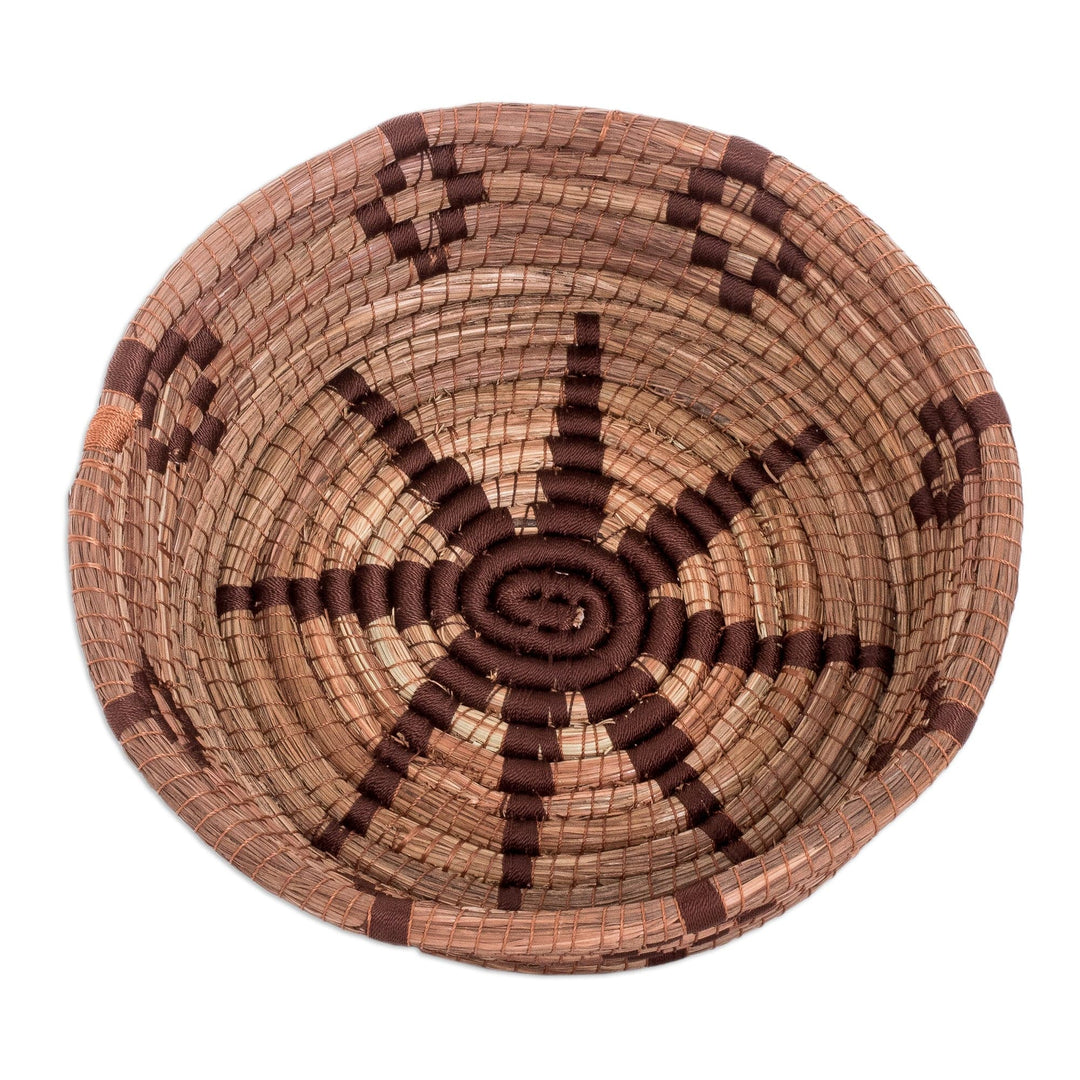 Handwoven Natural Fiber Basket with Brown Cross Motifs - Harmony in the Forest