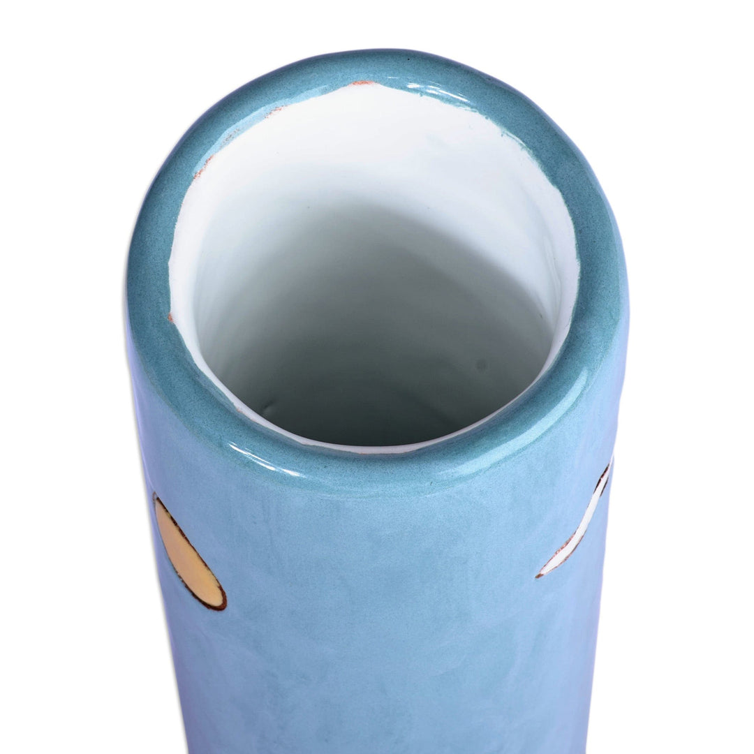 Hand-Painted Glazed Ceramic Vase with House Motif in Grey - Exquisite Homes