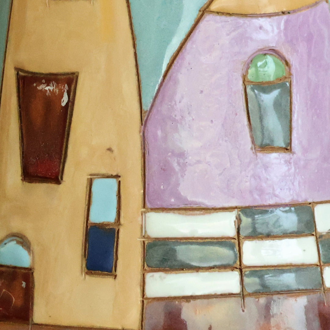 Hand-Painted Glazed Ceramic Vase with House and Tree Motif - Fabulous Homes